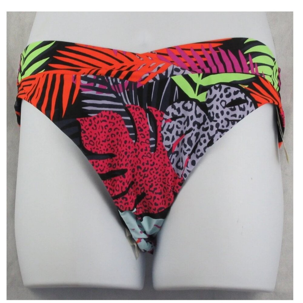 Bar III Women's High Leg Bikini Bottom Swimsuit, Palm Prowl Tropical Multi, XL